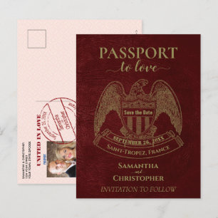 Carte Postale Faire-part Red Passport Mignonne Mariage amusant Enregistrer 