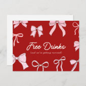Carte Postale Faire-part Red Pink Coquette Bow Free Drinks Save the Date (Devant / Derrière)