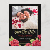 Carte Postale Faire-part Red Roses Black & Gold Parties scintillant Enregis (Devant)