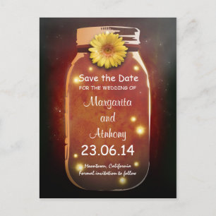 Carte Postale Faire-part Red Rustic Whimsical Mason Jar Enregistrer la date