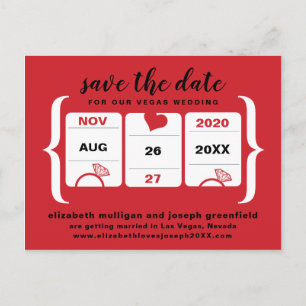 Carte Postale Faire-part Red Slot Machine Enregistrer le Mariage de date