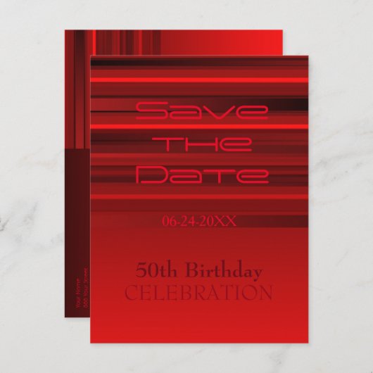 Carte Postale Faire-part Red Stripes 50th Birthday Enregistrer la date Cart (Devant / Derrière)