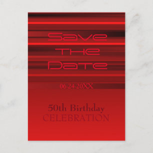Carte Postale Faire-part Red Stripes 50th Birthday Save the Date Postcard