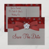Carte Postale Faire-part Red Velour & Silver Snowflakes Économisez La Date  (Devant / Derrière)
