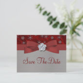 Carte Postale Faire-part Red Velour & Silver Snowflakes Économisez La Date  (Debout devant)