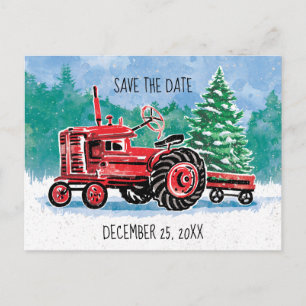Carte Postale Faire-part Red Vintage Tracteur Arbre de Noël Enregistrer la