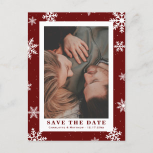 Carte Postale Faire-part Red Winter Holiday Wedding Enregistrer La Date Pho
