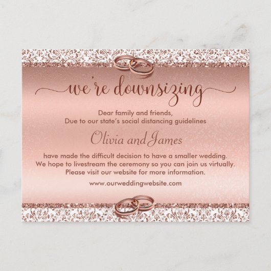 Carte Postale Faire-part Réduction de mariage Typographie tendance Rose Gol (Devant)