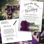 Carte Postale Faire-part Réflexion Plum violet mariage Rose Enregistrer la<br><div class="desc">Ces belles cartes postales sont un excellent moyen de faire savoir à vos amis et à votre famille de sauver la date pour votre prochain mariage. Le design est composé d'un magnifique rose à long tige prune violet allongé sur son côté, se reflétant dans un bassin avec vagues et ondulations....</div>