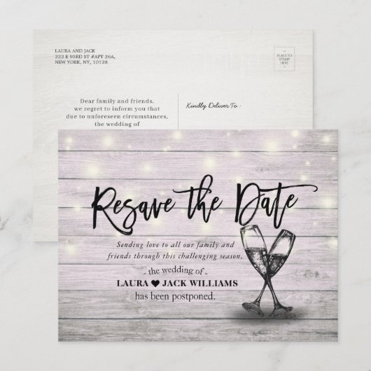 Carte Postale Faire-part Réinitialiser la date de report Mariage reprogramm (Devant / Derrière)