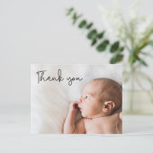 Carte Postale Faire-part Remerciement de baby shower avec photo de bébé per (Debout devant)
