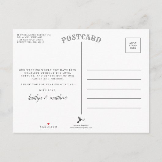 Carte Postale Faire-part Remerciement de mariage élégant en agate turquoise (Dos)