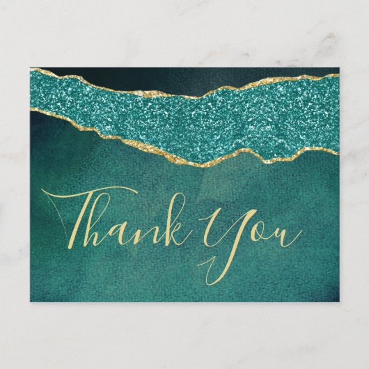 Carte Postale Faire-part Remerciement de mariage élégant en agate turquoise (Devant)