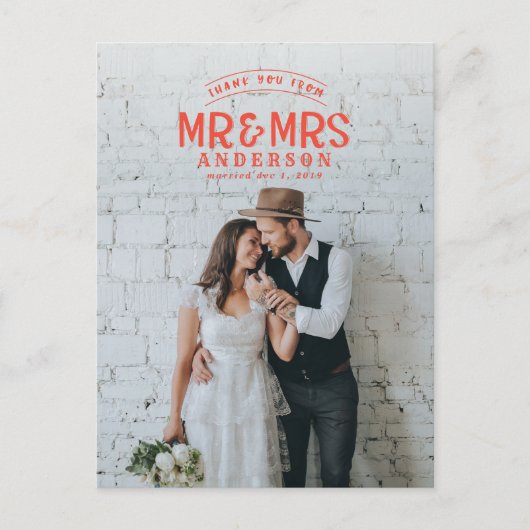 Carte Postale Faire-part Remerciement de mariage photo rustique (Devant)