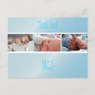 Carte Postale Faire-part Remerciement de monogramme de bébé, insérez vos ph