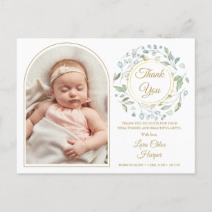Carte Postale Faire-part Remerciement de naissance Baby Gold Arch Photo Gre