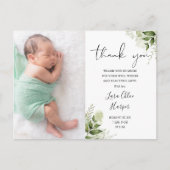 Carte Postale Faire-part Remerciement de naissance bébé 2 photos verdure fl (Devant)