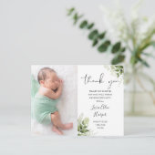 Carte Postale Faire-part Remerciement de naissance bébé 2 photos verdure fl (Debout devant)