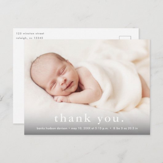 Carte Postale Faire-part Remerciement de naissance de bébé moderne (Devant / Derrière)