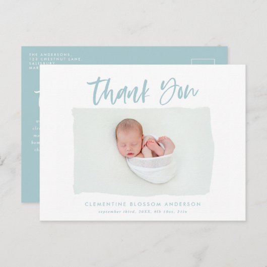 Carte Postale Faire-part Remerciement de photo d'annonce de naissance éléga (Devant / Derrière)