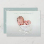 Carte Postale Faire-part Remerciement photo d'annonce de naissance en écrit (Devant / Derrière)