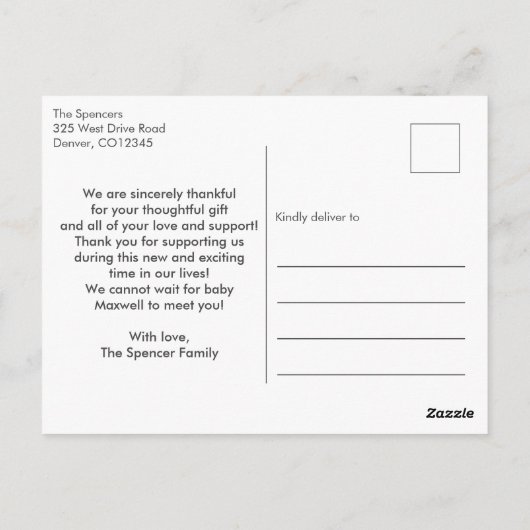 Carte Postale Faire part Remerciement Photo Garçon Calligraphie  (Dos)