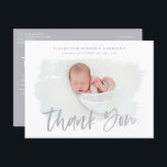 Carte Postale Faire-part Remerciement pour photo d'annonce de naissance élé<br><div class="desc">Carte postale de remerciement pour photo d'annonce de naissance avec texte script. Texte script stylé,  les couleurs peuvent être modifiées.</div>