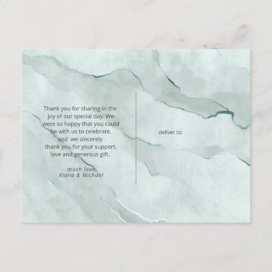 Carte Postale Faire-part Remerciements de mariage Dreamy Greenery Vert/Bleu (Dos)