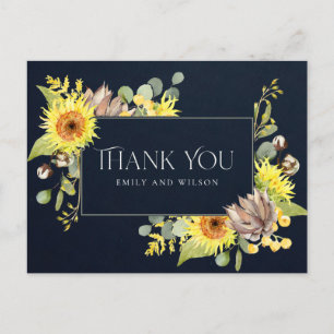CARTE POSTALE FAIRE-PART REMERCIEMENTS DE MARIAGE FLEURIS EUCALYPTUS SOLEIL
