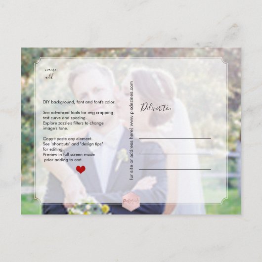 Carte Postale Faire-part Remerciements de mariage par PixDezines / Calligra (Dos)