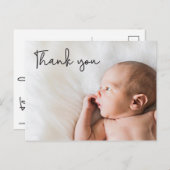 Carte Postale Faire-part Remerciements de photo de naissance de bébé Script (Devant / Derrière)