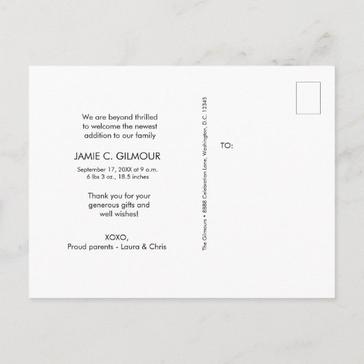 Carte Postale Faire-part Remerciements pour les photos de Baby Shower minim (Dos)