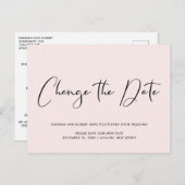 Carte Postale Faire-part Remise mariage Changement de date Rose clair (Devant / Derrière)
