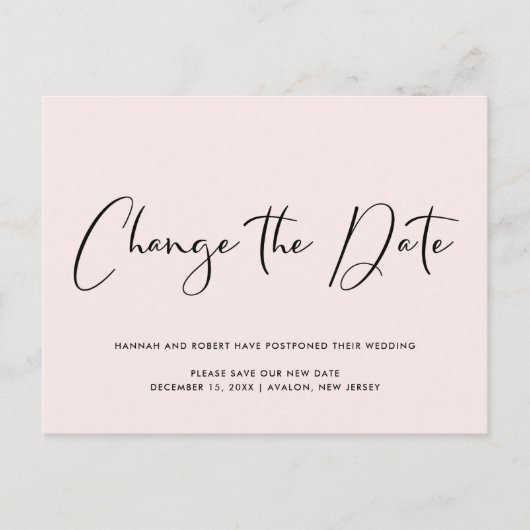 Carte Postale Faire-part Remise mariage Changement de date Rose clair (Devant)