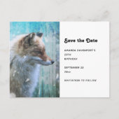 Carte Postale Faire-part Renard à fourrure mignonne sur fond grunge bleu (Devant)