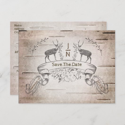 Carte Postale Faire-part Renard Rustique & Branches Mariage d'oiseau Enregi (Devant / Derrière)