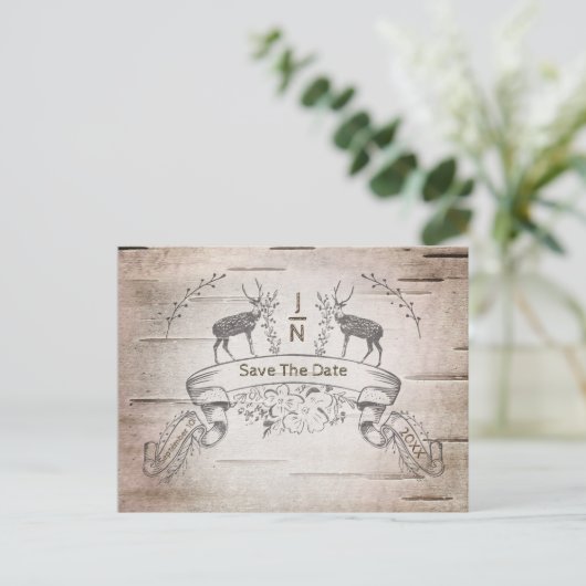 Carte Postale Faire-part Renard Rustique & Branches Mariage d'oiseau Enregi (Debout devant)