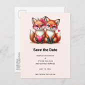 Carte Postale Faire-part Renards orange mignons en amour Mariage (Devant / Derrière)