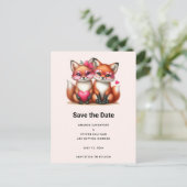 Carte Postale Faire-part Renards orange mignons en amour Mariage (Debout devant)