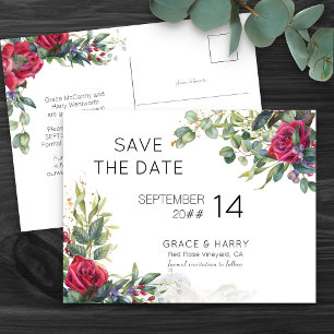 Carte Postale Faire-part Rendez-vous de mariage à la rose rouge