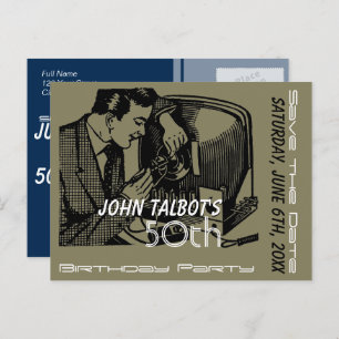 Carte Postale Faire-part Réparateur TV vintage 50e anniversaire Enregistrer
