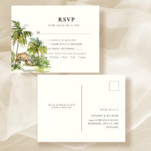 Carte Postale Faire-part Réponse RSVP Élégante pour Destination Tropicale