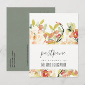 CARTE POSTALE FAIRE-PART REPORT BLUSH PECHE ROSE FLEURAL MARIAGE REPORTÉ (Devant / Derrière)