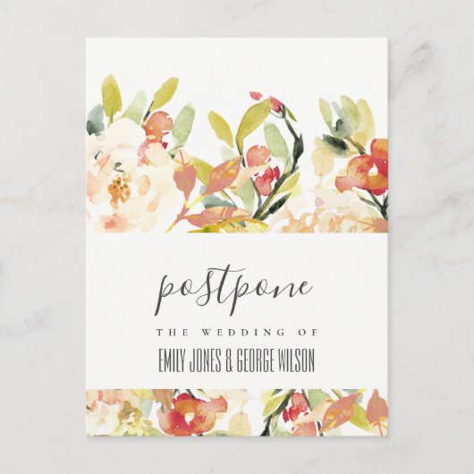 CARTE POSTALE FAIRE-PART REPORT BLUSH PECHE ROSE FLEURAL MARIAGE REPORTÉ (Devant)