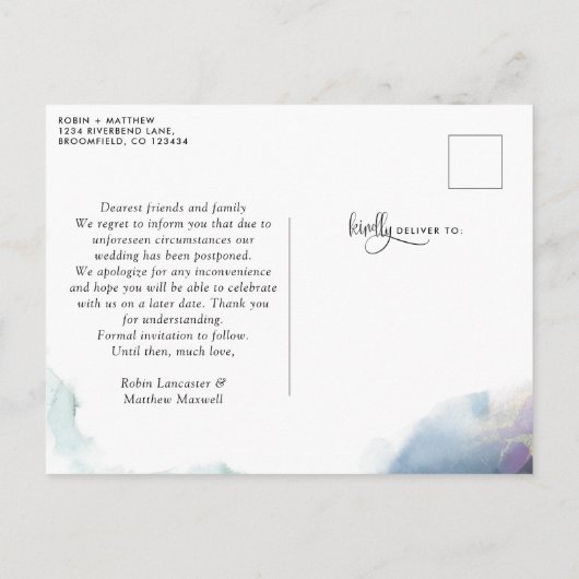 Carte Postale Faire-part Report / Changement de plans Mariage mystique (Dos)