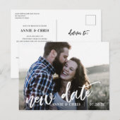 Carte Postale Faire-part Report de date de mariage à script moderne (Devant / Derrière)