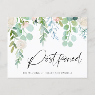 Carte Postale Faire-part Report de mariage aquarelle floral verdure