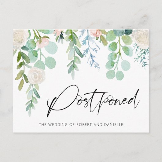 Carte Postale Faire-part Report de mariage aquarelle floral verdure (Devant)