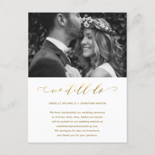 Carte Postale Faire-part Report de mariage Faux or Nous le faisons toujours