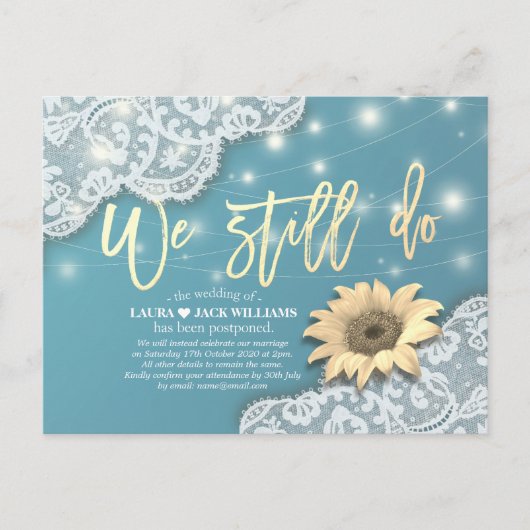 Carte Postale Faire-part Report de mariage Nous faisons toujours la dentell (Devant)